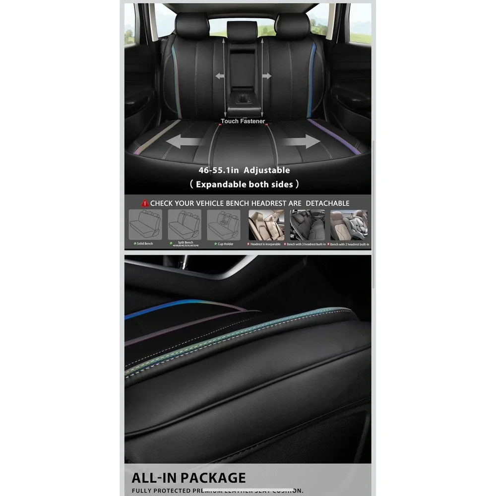 Car Pass Back Seat Covers Nappa Leather Universal Fit Sedan SUV Truck Black